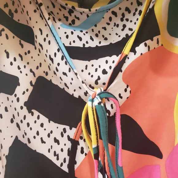 BCBGeneration Dress Tropical Cap Sleeves Front Tie S Monstera Print y2k - Picture 4 of 7